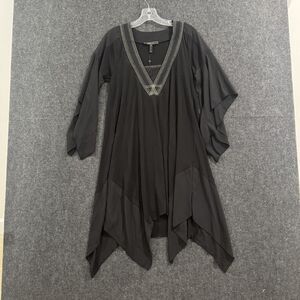 BCBGMAXAZRIA Dress Women's XXS Black Handkerchief Hem V Neck Boho Tunic Layered